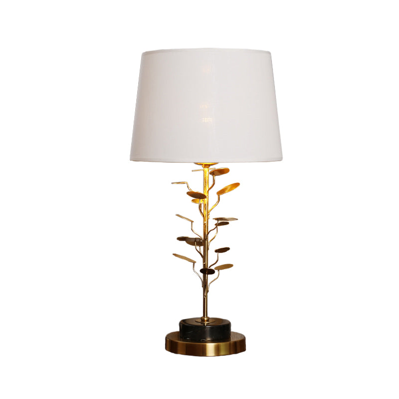 Conical Table Lamp Modern Fabric 1 Bulb Reading Book Light in White with Gold Metal Tree Clearhalo 'Lamps' 'Table Lamps' Lighting' 380359