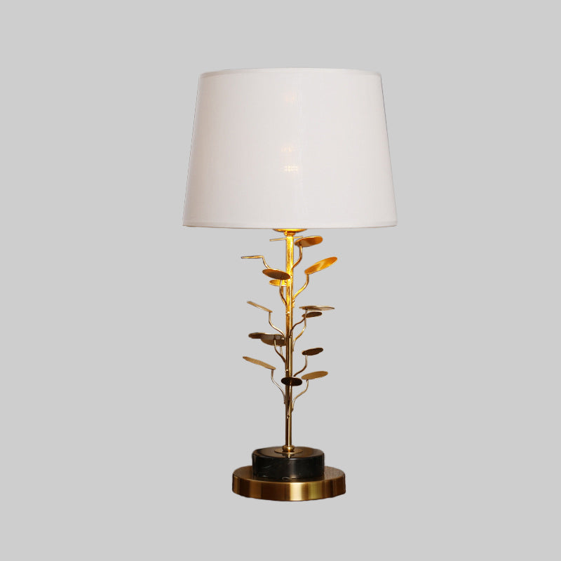 Conical Table Lamp Modern Fabric 1 Bulb Reading Book Light in White with Gold Metal Tree Clearhalo 'Lamps' 'Table Lamps' Lighting' 380360