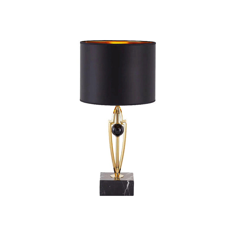 Fabric Drum Task Light Modernist 1 Bulb Black Small Desk Lamp with Square Marble Base Clearhalo 'Lamps' 'Table Lamps' Lighting' 380370