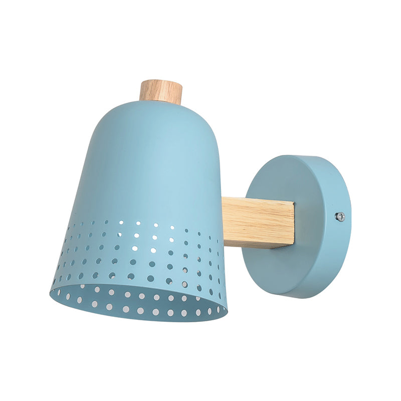 Blue Tapered Wall Lighting Fixture Macaron Metallic 1 Bulb Wall Sconce Lighting for Restaurant, 5" W Clearhalo 'Cast Iron' 'Glass' 'Industrial' 'Modern wall lights' 'Modern' 'Tiffany' 'Traditional wall lights' 'Vanity Lights' 'Wall Lights' Lighting' 380374