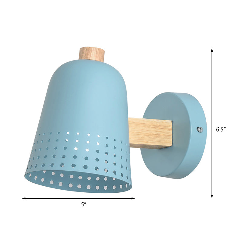 Blue Tapered Wall Lighting Fixture Macaron Metallic 1 Bulb Wall Sconce Lighting for Restaurant, 5" W Clearhalo 'Cast Iron' 'Glass' 'Industrial' 'Modern wall lights' 'Modern' 'Tiffany' 'Traditional wall lights' 'Vanity Lights' 'Wall Lights' Lighting' 380375