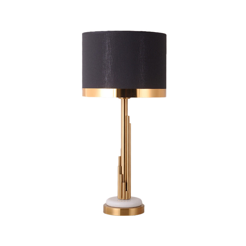 Contemporary 1 Bulb Task Lighting Gold Cylindrical Night Table Lamp with Black Fabric Shade Clearhalo 'Lamps' 'Table Lamps' Lighting' 380378