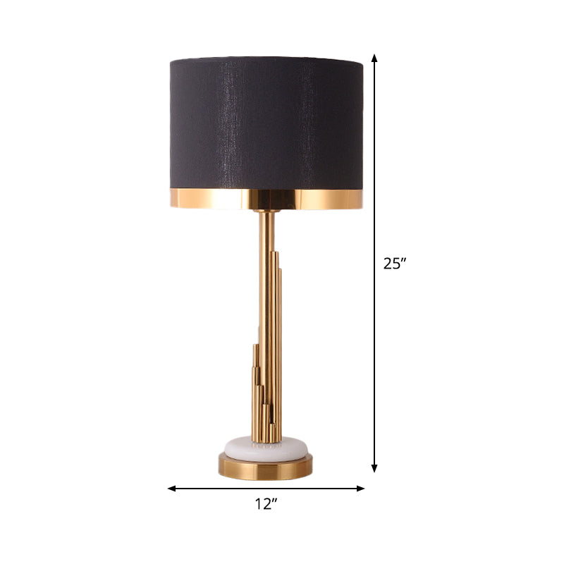 Contemporary 1 Bulb Task Lighting Gold Cylindrical Night Table Lamp with Black Fabric Shade Clearhalo 'Lamps' 'Table Lamps' Lighting' 380380