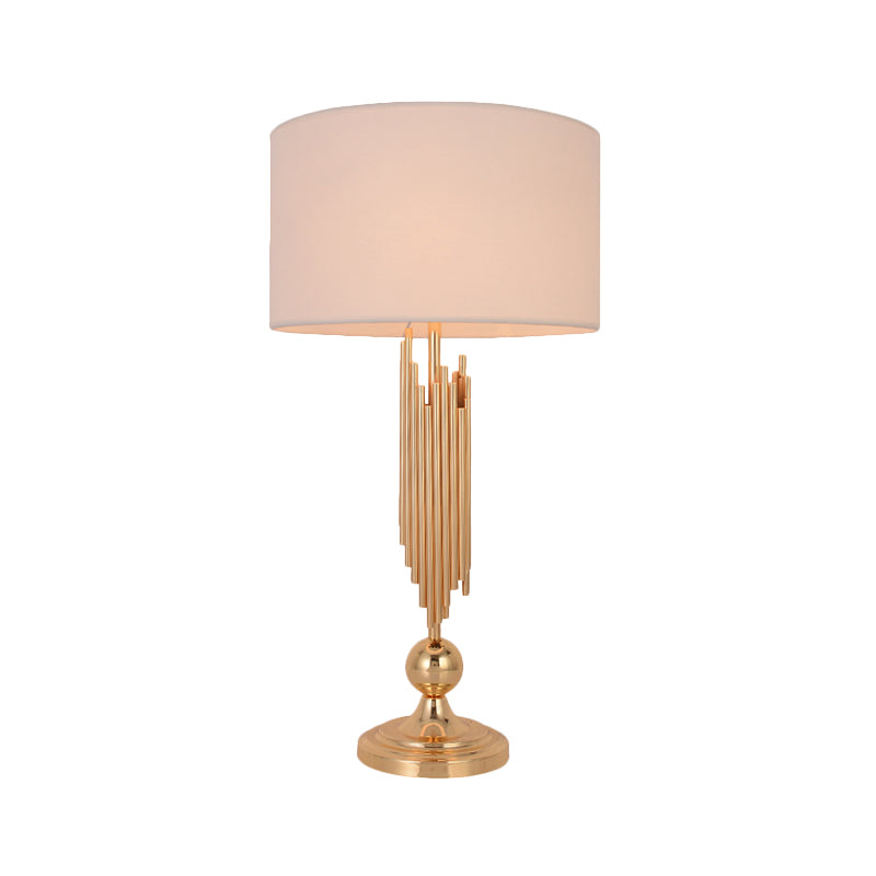 Straight Sided Shade Task Lighting Modern Fabric 1 Bulb Night Table Lamp in Gold Clearhalo 'Lamps' 'Table Lamps' Lighting' 380388