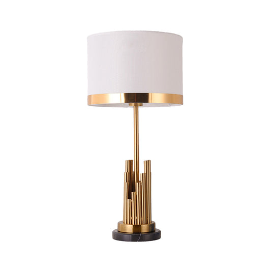 1 Head Bedroom Task Lighting Modern Gold Small Desk Lamp with Cylinder Fabric Shade Clearhalo 'Lamps' 'Table Lamps' Lighting' 380398