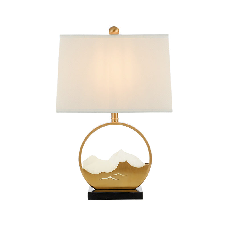 1 Head Trapezoid Desk Light Modern Fabric Night Table Lamp in Gold with Rectangle Black Marble Base Clearhalo 'Lamps' 'Table Lamps' Lighting' 380466