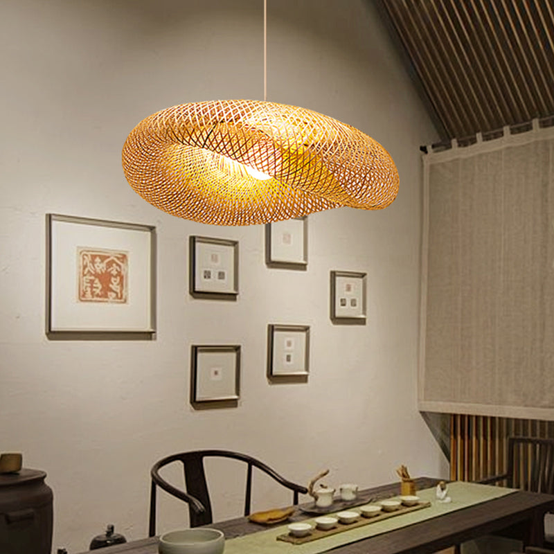 Handmade Pendant Lamp Chinese Bamboo 1 Head Flaxen Hanging Ceiling Light, 19.5"/23.5" Long Clearhalo 'Ceiling Lights' 'Pendant Lights' 'Pendants' Lighting' 380481