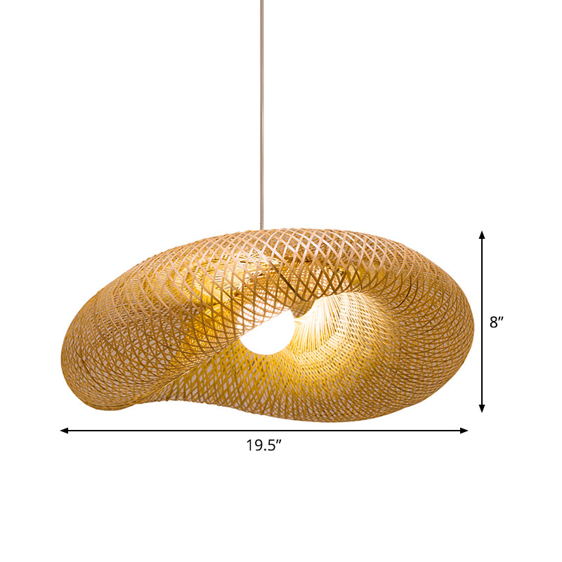 Handmade Pendant Lamp Chinese Bamboo 1 Head Flaxen Hanging Ceiling Light, 19.5"/23.5" Long Clearhalo 'Ceiling Lights' 'Pendant Lights' 'Pendants' Lighting' 380485