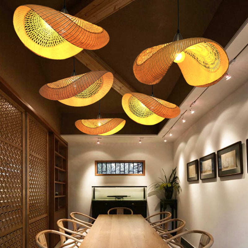 Bamboo Curvy Hanging Lamp Japanese 1 Head Beige Ceiling Pendant Light for Dining Room Clearhalo 'Ceiling Lights' 'Pendant Lights' 'Pendants' Lighting' 380492