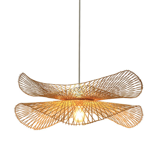 Chinese Hand-Worked Pendant Light Bamboo 1 Bulb Suspended Lighting Fixture in Beige Clearhalo 'Ceiling Lights' 'Pendant Lights' 'Pendants' Lighting' 380500