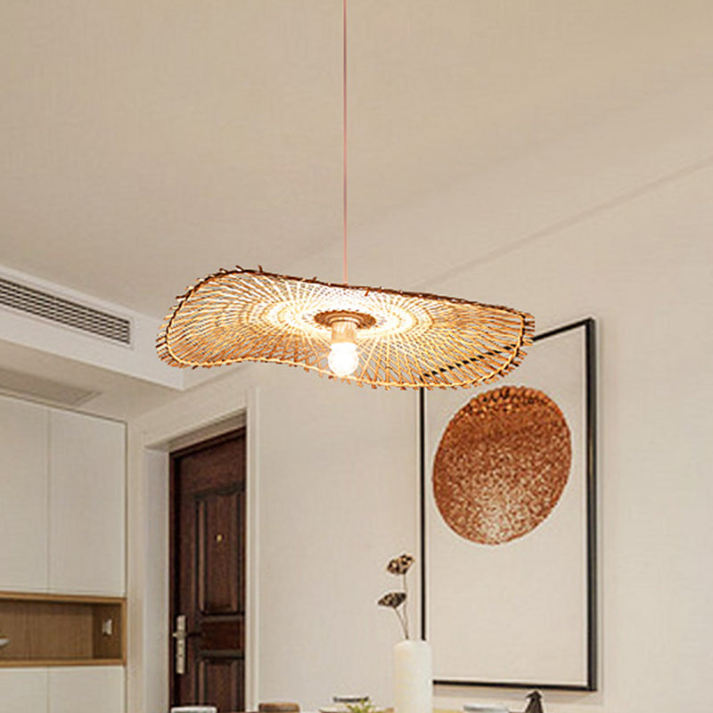 Flat Pendant Lighting Japanese Bamboo 14"/18"/21.5" Wide 1 Bulb Khaki Ceiling Suspension Lamp Khaki Clearhalo 'Ceiling Lights' 'Pendant Lights' 'Pendants' Lighting' 380511_24d78f1c-4788-4264-b4e3-31711b8c15be