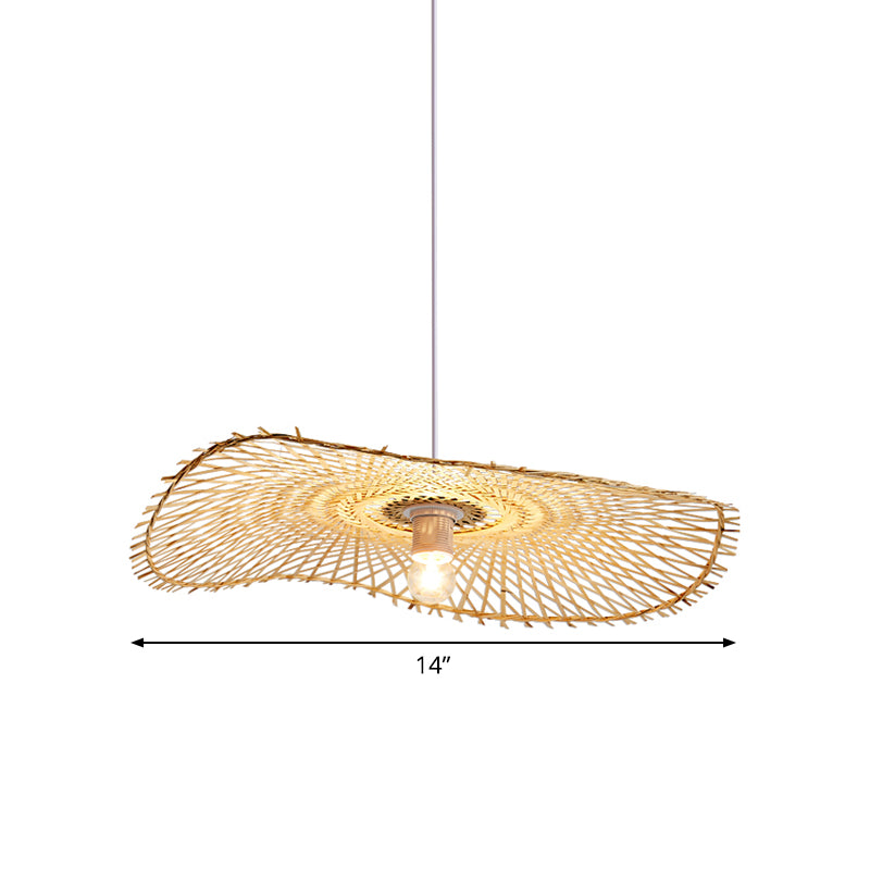 Flat Pendant Lighting Japanese Bamboo 14"/18"/21.5" Wide 1 Bulb Khaki Ceiling Suspension Lamp Clearhalo 'Ceiling Lights' 'Pendant Lights' 'Pendants' Lighting' 380515