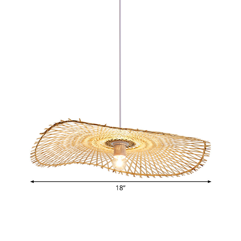 Flat Pendant Lighting Japanese Bamboo 14"/18"/21.5" Wide 1 Bulb Khaki Ceiling Suspension Lamp Clearhalo 'Ceiling Lights' 'Pendant Lights' 'Pendants' Lighting' 380516