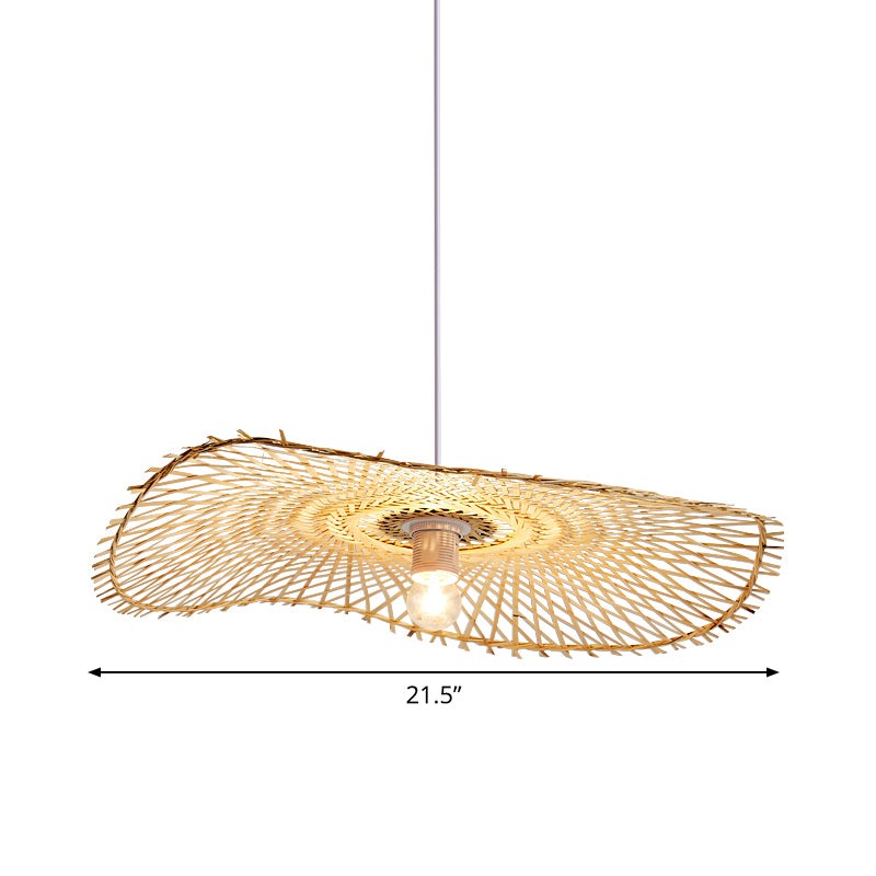 Flat Pendant Lighting Japanese Bamboo 14"/18"/21.5" Wide 1 Bulb Khaki Ceiling Suspension Lamp Clearhalo 'Ceiling Lights' 'Pendant Lights' 'Pendants' Lighting' 380517