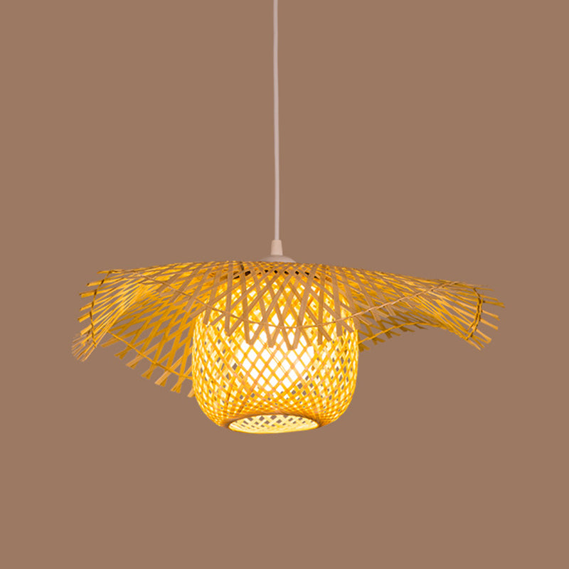 Flared Ceiling Lamp Asian Bamboo 1 Head Wood Hanging Pendant Light for Restaurant, 18"/29.5" Wide Clearhalo 'Ceiling Lights' 'Pendant Lights' 'Pendants' Lighting' 380521