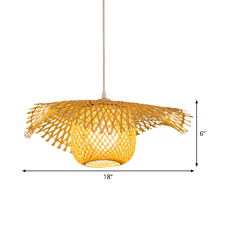 Flared Ceiling Lamp Asian Bamboo 1 Head Wood Hanging Pendant Light for Restaurant, 18"/29.5" Wide Clearhalo 'Ceiling Lights' 'Pendant Lights' 'Pendants' Lighting' 380522