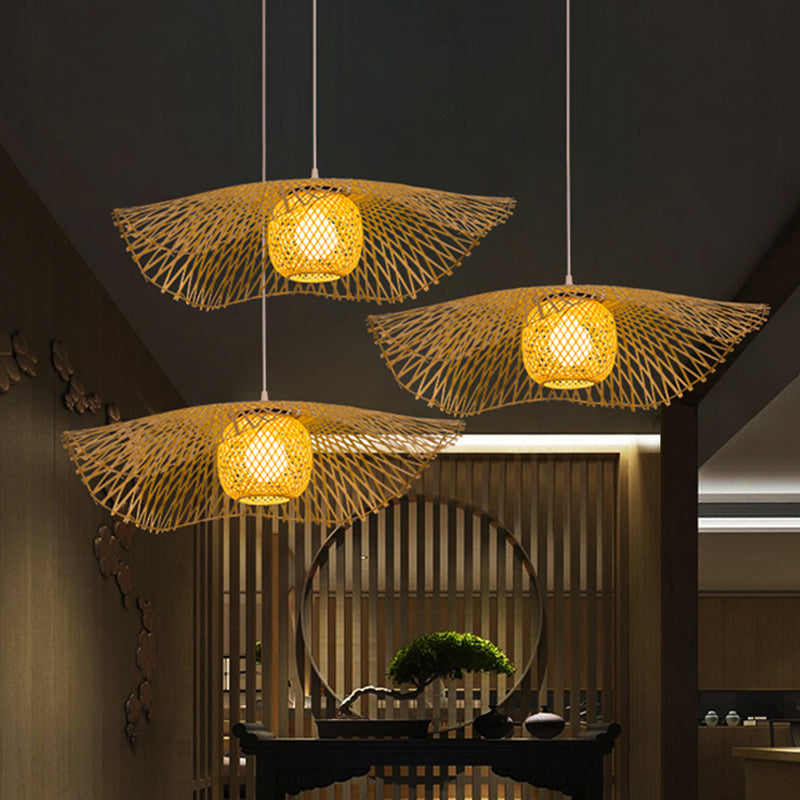 Flared Ceiling Lamp Asian Bamboo 1 Head Wood Hanging Pendant Light for Restaurant, 18"/29.5" Wide Clearhalo 'Ceiling Lights' 'Pendant Lights' 'Pendants' Lighting' 380523