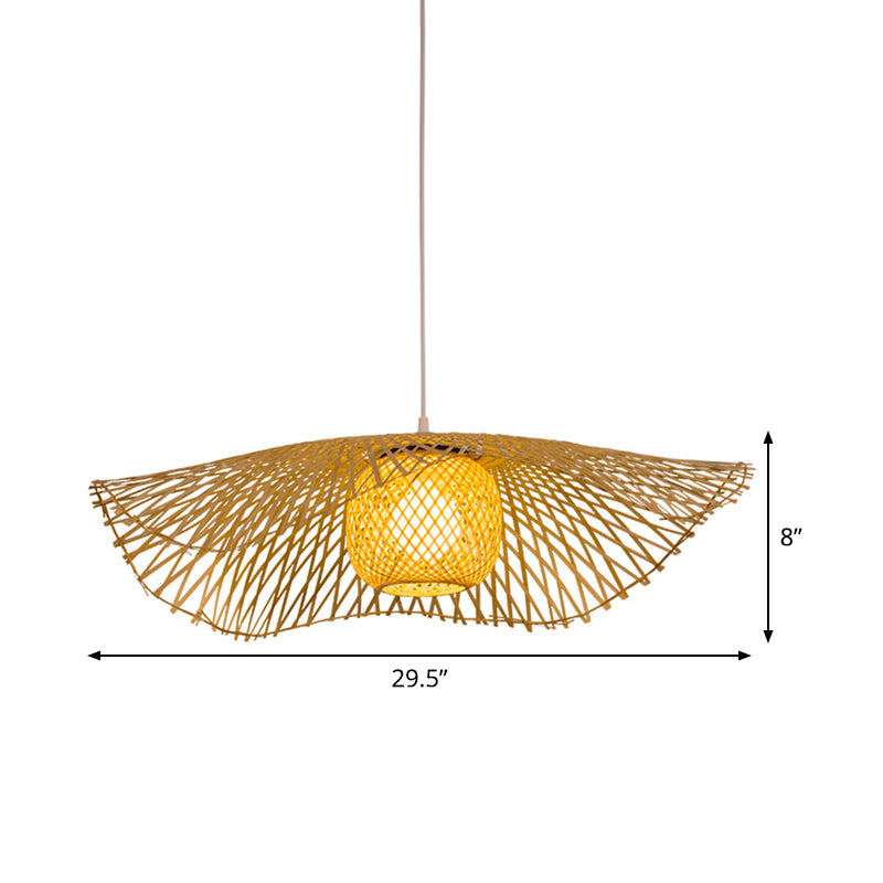 Flared Ceiling Lamp Asian Bamboo 1 Head Wood Hanging Pendant Light for Restaurant, 18"/29.5" Wide Clearhalo 'Ceiling Lights' 'Pendant Lights' 'Pendants' Lighting' 380527