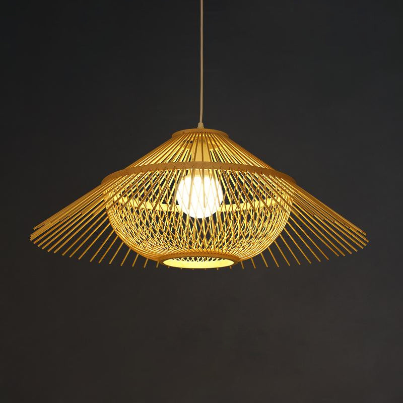 1 Head Tearoom Ceiling Lamp Asia Yellow Pendant Lighting Fixture with Conical Bamboo Shade Clearhalo 'Ceiling Lights' 'Pendant Lights' 'Pendants' Lighting' 380542