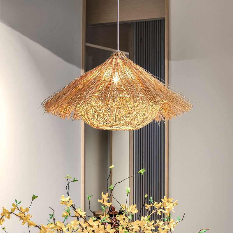 Flaxen Handcrafted Pendant Lighting Japanese 1 Head Rattan Ceiling Suspension Lamp Clearhalo 'Ceiling Lights' 'Pendant Lights' 'Pendants' Lighting' 380544