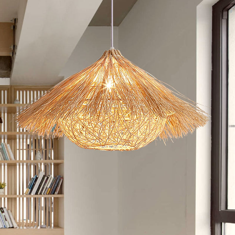 Flaxen Handcrafted Pendant Lighting Japanese 1 Head Rattan Ceiling Suspension Lamp Clearhalo 'Ceiling Lights' 'Pendant Lights' 'Pendants' Lighting' 380545