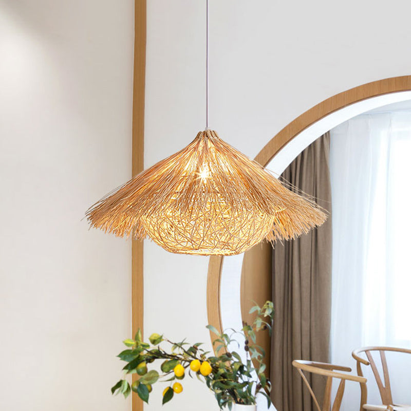 Flaxen Handcrafted Pendant Lighting Japanese 1 Head Rattan Ceiling Suspension Lamp Clearhalo 'Ceiling Lights' 'Pendant Lights' 'Pendants' Lighting' 380546