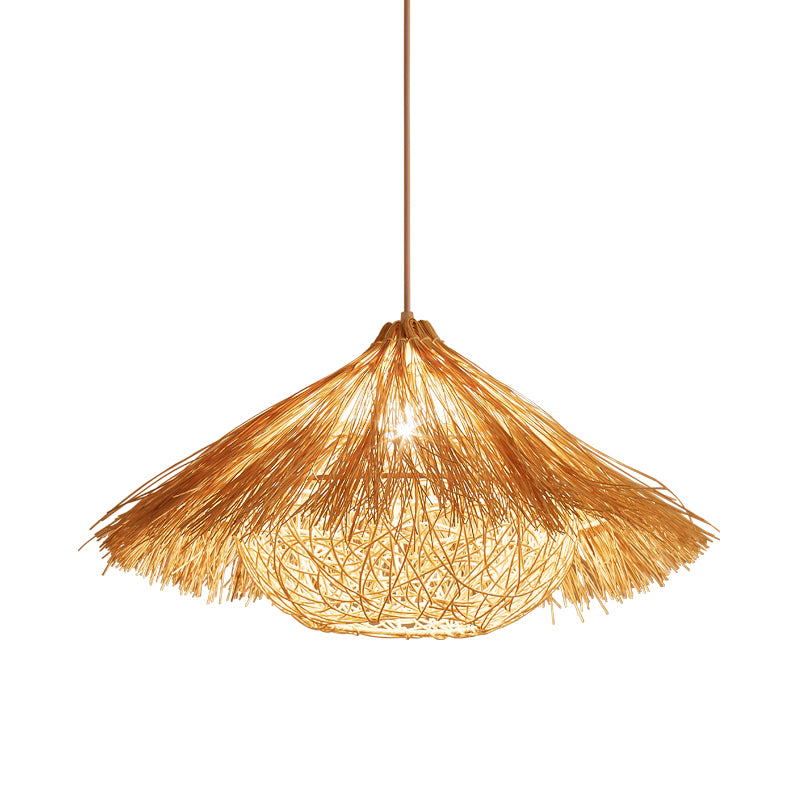 Flaxen Handcrafted Pendant Lighting Japanese 1 Head Rattan Ceiling Suspension Lamp Clearhalo 'Ceiling Lights' 'Pendant Lights' 'Pendants' Lighting' 380547