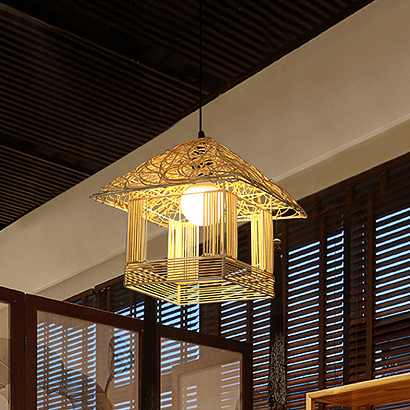 Tower Bamboo Pendant Lamp Chinese 1 Bulb White Hanging Ceiling Light for Teahouse White Clearhalo 'Ceiling Lights' 'Pendant Lights' 'Pendants' Lighting' 380554_d246dcbd-c9f7-41cf-9222-86365d010a4d