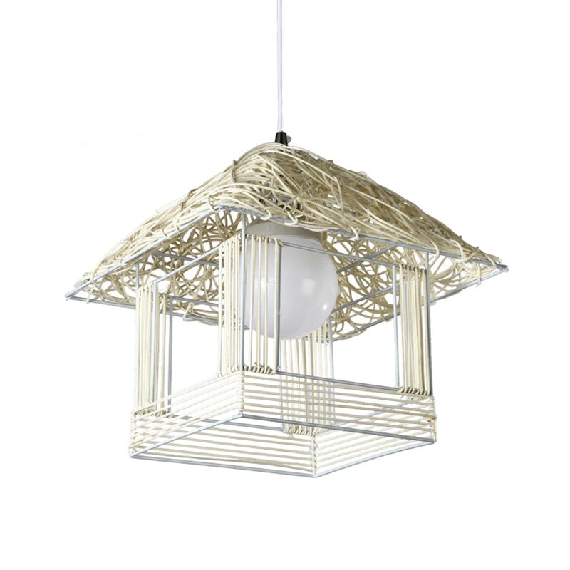 Tower Bamboo Pendant Lamp Chinese 1 Bulb White Hanging Ceiling Light for Teahouse Clearhalo 'Ceiling Lights' 'Pendant Lights' 'Pendants' Lighting' 380556