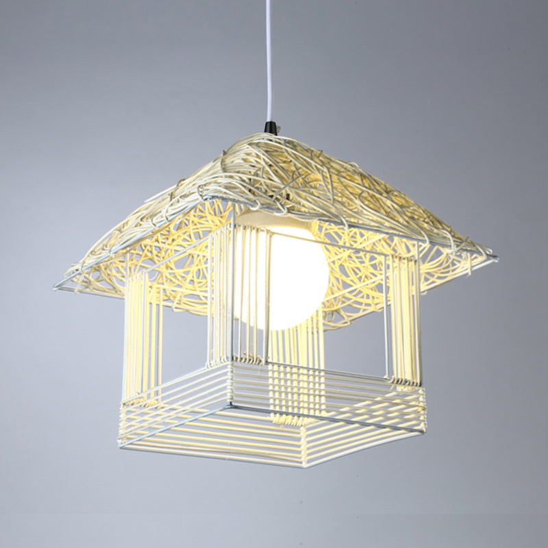 Tower Bamboo Pendant Lamp Chinese 1 Bulb White Hanging Ceiling Light for Teahouse Clearhalo 'Ceiling Lights' 'Pendant Lights' 'Pendants' Lighting' 380557