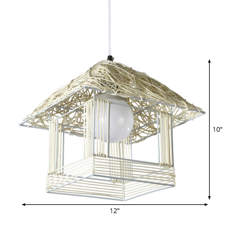 Tower Bamboo Pendant Lamp Chinese 1 Bulb White Hanging Ceiling Light for Teahouse Clearhalo 'Ceiling Lights' 'Pendant Lights' 'Pendants' Lighting' 380558