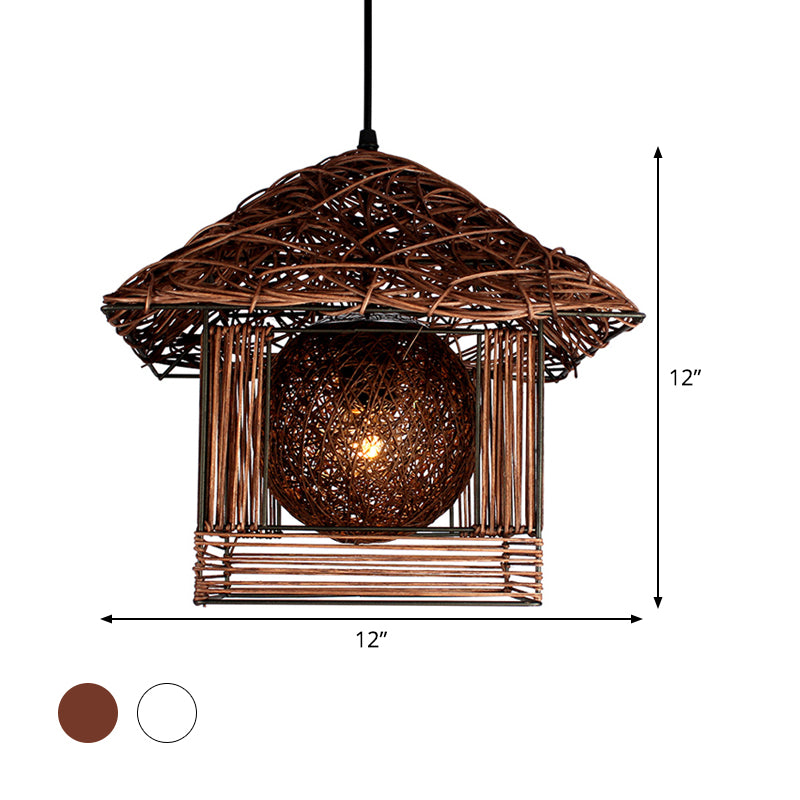 Handmade Ceiling Lamp Chinese Bamboo 1 Bulb 12"/16" Wide Beige/Coffee Pendant Lighting Fixture Clearhalo 'Ceiling Lights' 'Pendant Lights' 'Pendants' Lighting' 380573