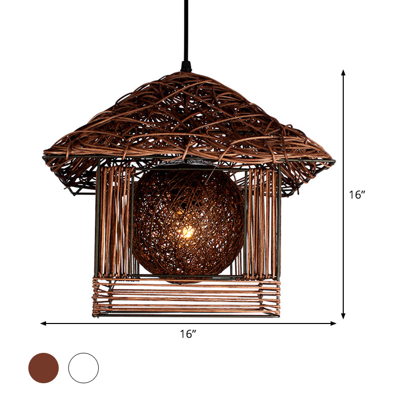 Handmade Ceiling Lamp Chinese Bamboo 1 Bulb 12"/16" Wide Beige/Coffee Pendant Lighting Fixture Clearhalo 'Ceiling Lights' 'Pendant Lights' 'Pendants' Lighting' 380574