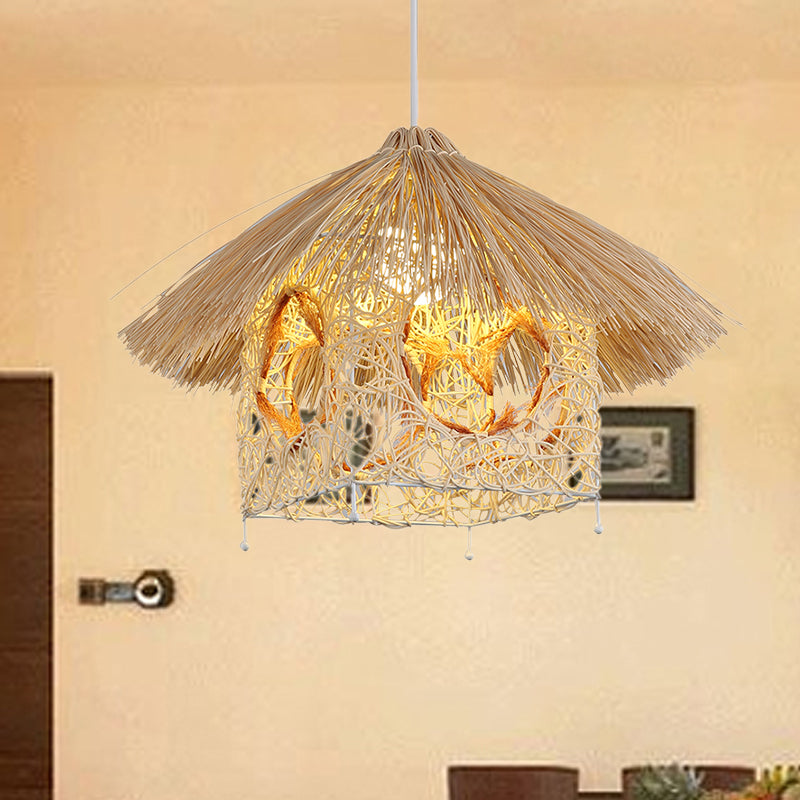 1 Head Living Room Hanging Lamp Asia Beige Ceiling Pendant Light with House Bamboo Shade Beige Clearhalo 'Ceiling Lights' 'Pendant Lights' 'Pendants' Lighting' 380578_5263f475-566a-4acc-a779-fa621c4ba785