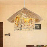 1 Head Living Room Hanging Lamp Asia Beige Ceiling Pendant Light with House Bamboo Shade Clearhalo 'Ceiling Lights' 'Pendant Lights' 'Pendants' Lighting' 380578