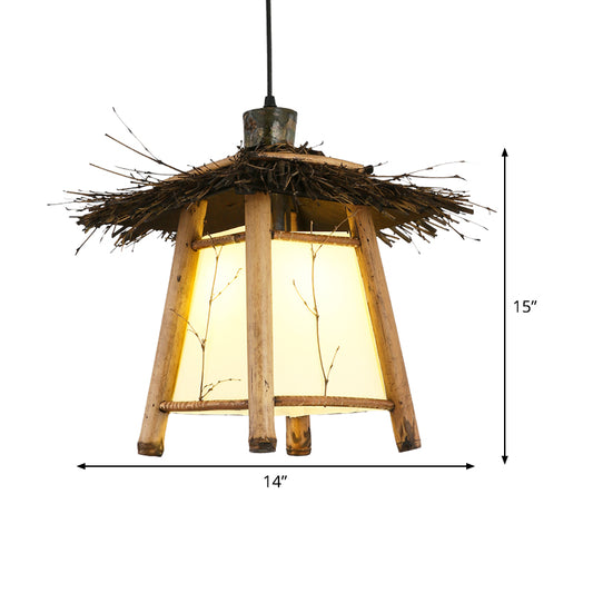 1 Bulb Tapered Pendant Light Japanese Wood Suspended Lighting Fixture in Beige for Restaurant Clearhalo 'Ceiling Lights' 'Pendant Lights' 'Pendants' Lighting' 380587