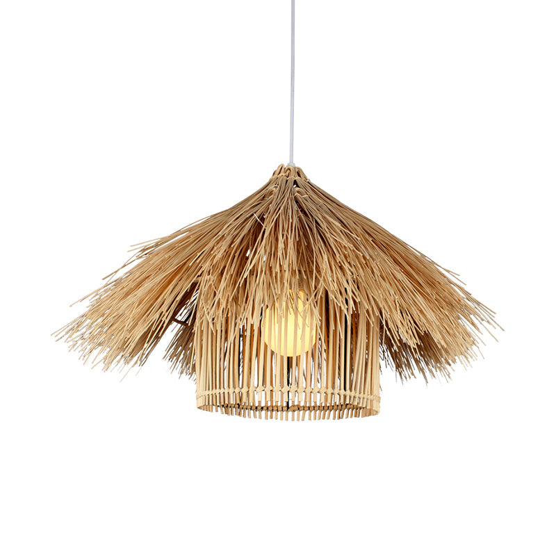 Asian 1 Head Ceiling Light Coffee/Flaxen Handcrafted Pendant Lighting Fixture with Bamboo Shade Clearhalo 'Ceiling Lights' 'Pendant Lights' 'Pendants' Lighting' 380595