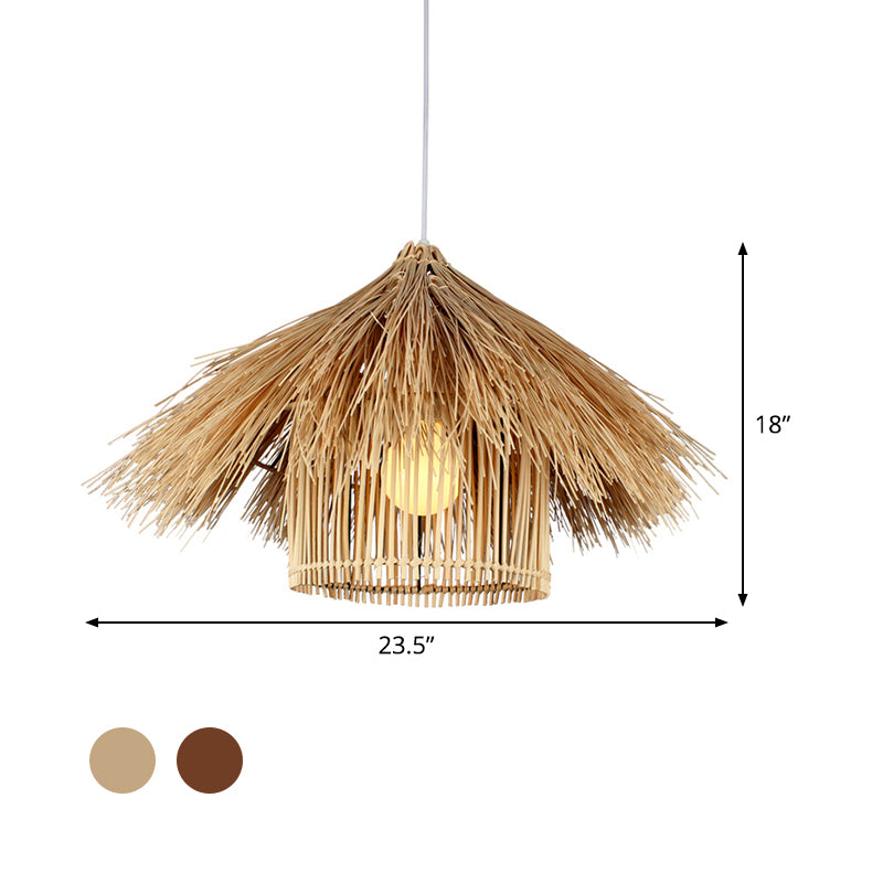 Asian 1 Head Ceiling Light Coffee/Flaxen Handcrafted Pendant Lighting Fixture with Bamboo Shade Clearhalo 'Ceiling Lights' 'Pendant Lights' 'Pendants' Lighting' 380597