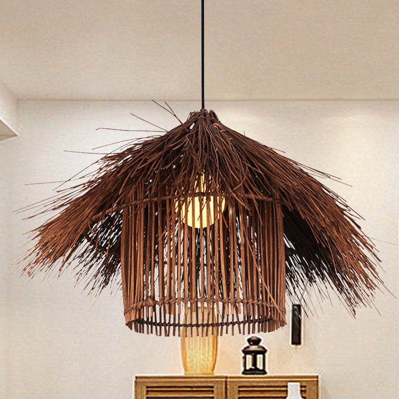 Asian 1 Head Ceiling Light Coffee/Flaxen Handcrafted Pendant Lighting Fixture with Bamboo Shade Coffee Clearhalo 'Ceiling Lights' 'Pendant Lights' 'Pendants' Lighting' 380598_2afbee98-bf81-4d73-b3ba-c8630975963b