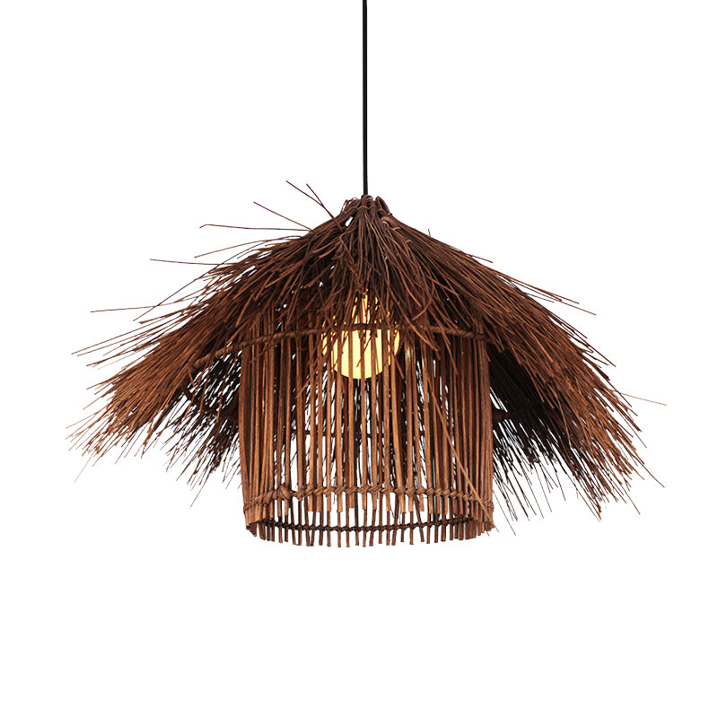 Asian 1 Head Ceiling Light Coffee/Flaxen Handcrafted Pendant Lighting Fixture with Bamboo Shade Clearhalo 'Ceiling Lights' 'Pendant Lights' 'Pendants' Lighting' 380600