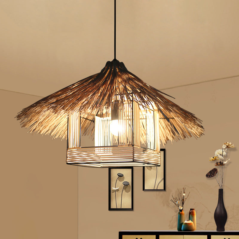 Beige House Ceiling Lamp Chinese 1 Head Bamboo Hanging Light Fixture for Dining Room Clearhalo 'Ceiling Lights' 'Pendant Lights' 'Pendants' Lighting' 380603