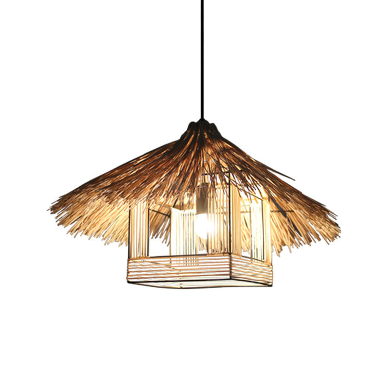 Beige House Ceiling Lamp Chinese 1 Head Bamboo Hanging Light Fixture for Dining Room Clearhalo 'Ceiling Lights' 'Pendant Lights' 'Pendants' Lighting' 380604