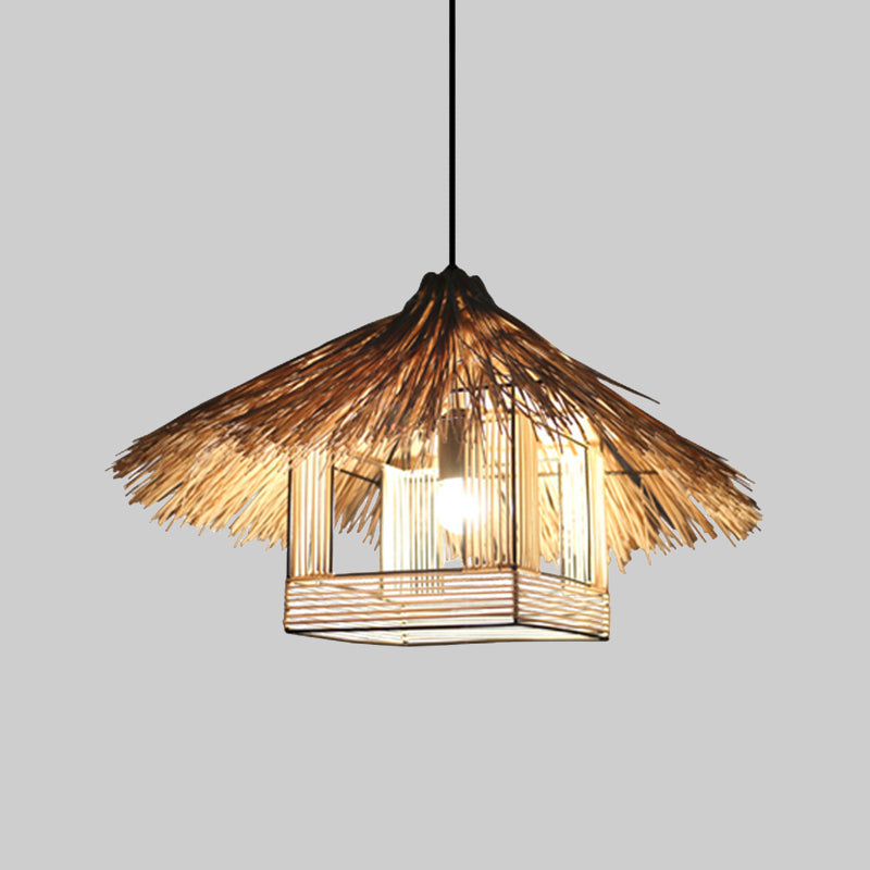 Beige House Ceiling Lamp Chinese 1 Head Bamboo Hanging Light Fixture for Dining Room Clearhalo 'Ceiling Lights' 'Pendant Lights' 'Pendants' Lighting' 380605