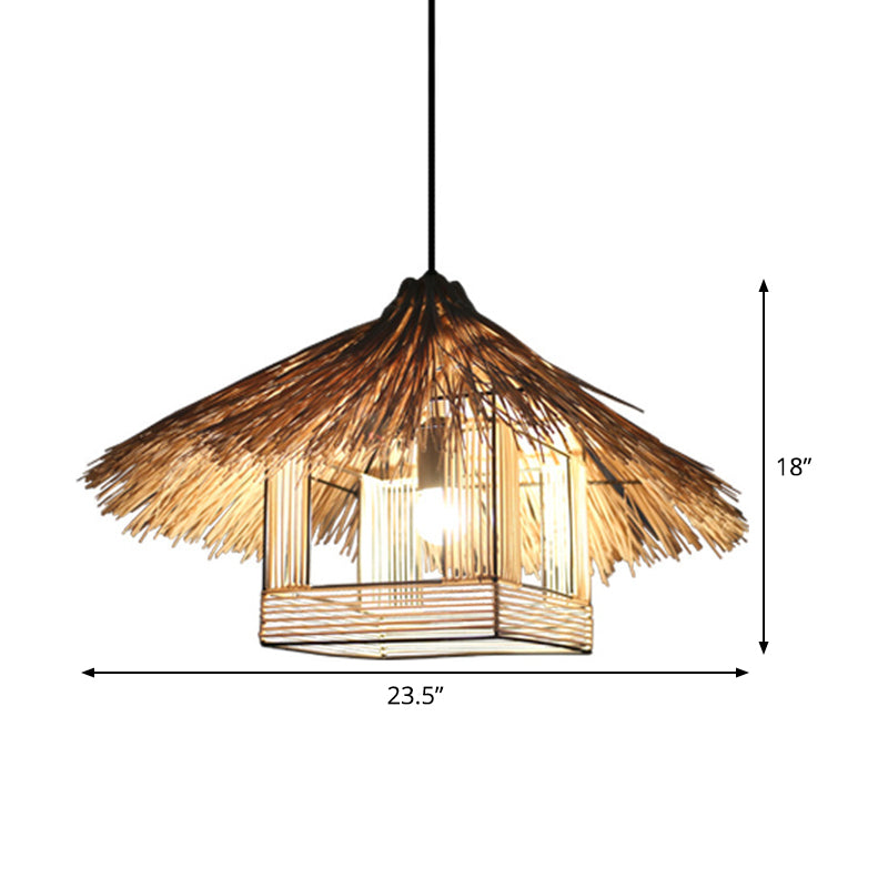 Beige House Ceiling Lamp Chinese 1 Head Bamboo Hanging Light Fixture for Dining Room Clearhalo 'Ceiling Lights' 'Pendant Lights' 'Pendants' Lighting' 380606