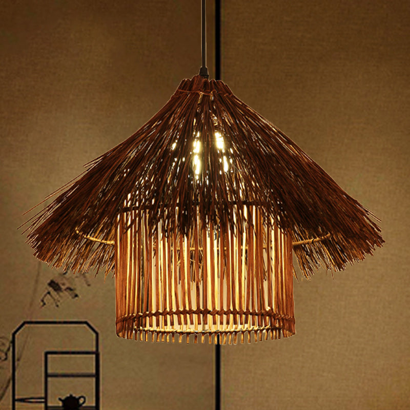 Bamboo Tower Pendant Lamp Japanese 1 Head Coffee Hanging Ceiling Light for Teahouse Clearhalo 'Ceiling Lights' 'Pendant Lights' 'Pendants' Lighting' 380608