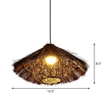 Tapered Hanging Light Chinese Rattan 1 Head Coffee Suspended Lighting Fixture, 16.5"/20.5"/24.5" Wide Clearhalo 'Ceiling Lights' 'Pendant Lights' 'Pendants' Lighting' 380624