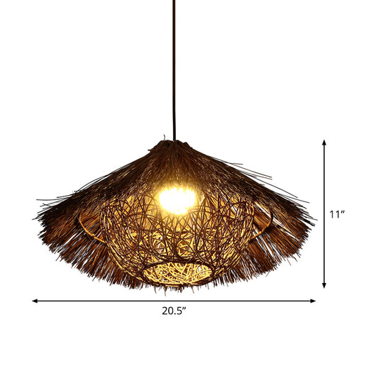 Tapered Hanging Light Chinese Rattan 1 Head Coffee Suspended Lighting Fixture, 16.5"/20.5"/24.5" Wide Clearhalo 'Ceiling Lights' 'Pendant Lights' 'Pendants' Lighting' 380625