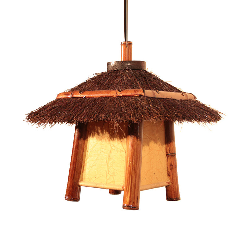 Japanese Hand-Worked Pendant Lighting Wood 1 Bulb Ceiling Suspension Lamp in Brown Clearhalo 'Ceiling Lights' 'Pendant Lights' 'Pendants' Lighting' 380634