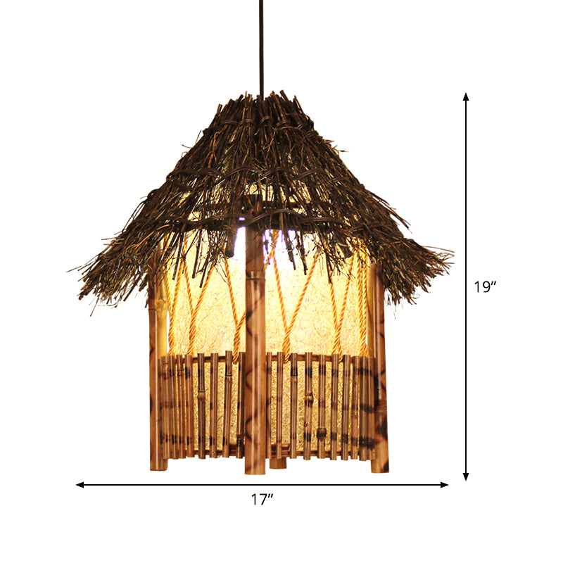1 Head Handcrafted Pendant Light Chinese Wood Suspended Lighting Fixture in Brown Clearhalo 'Ceiling Lights' 'Pendant Lights' 'Pendants' Lighting' 380641