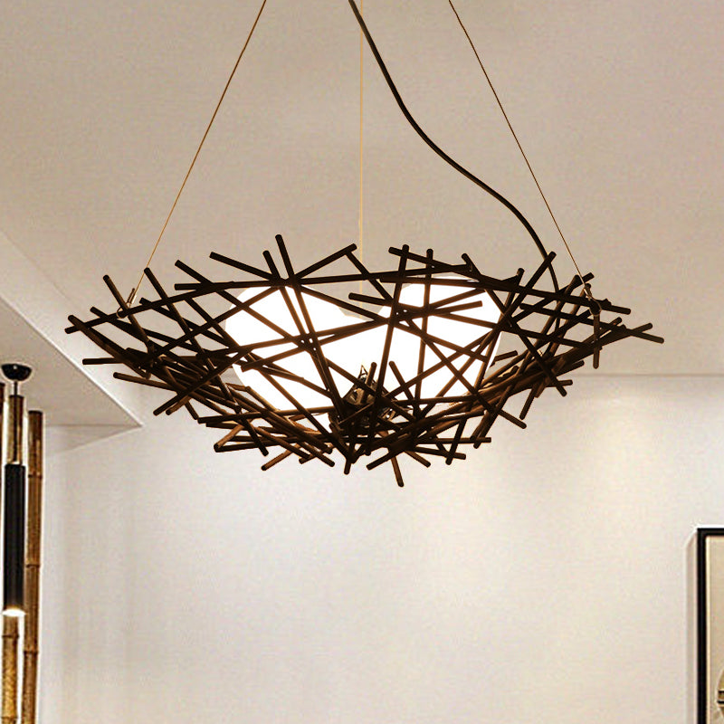 Nest Chandelier Lighting Japanese Bamboo 18"/22" Wide 3 Bulbs Coffee Ceiling Suspension Lamp Coffee Clearhalo 'Ceiling Lights' 'Chandeliers' Lighting' options 380654_08bbac30-72b8-406f-bd97-14f853794874